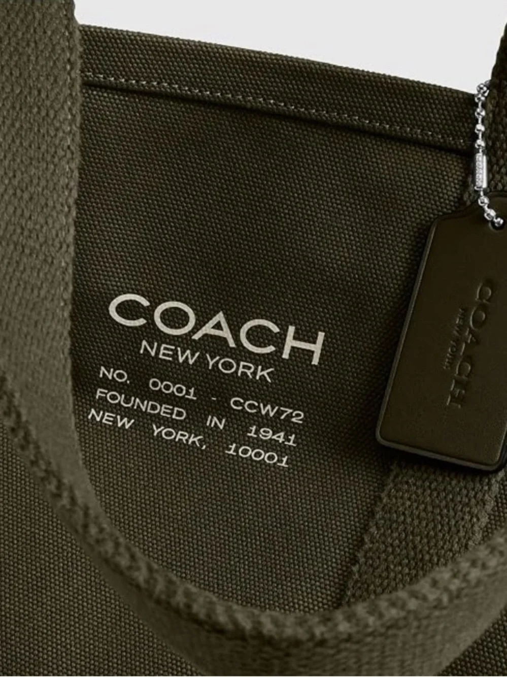 Coach Olive Green Canvas Tote with Logo Charm
